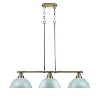 Duncan Aged Brass 3-Light Linear Pendant with Seafoam Shades