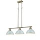 preview thumbnail 4 of 2, Duncan Aged Brass 3-Light Linear Pendant with Seafoam Shades