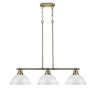 Duncan 3-light Linear Pendant in Aged Brass with White Shades