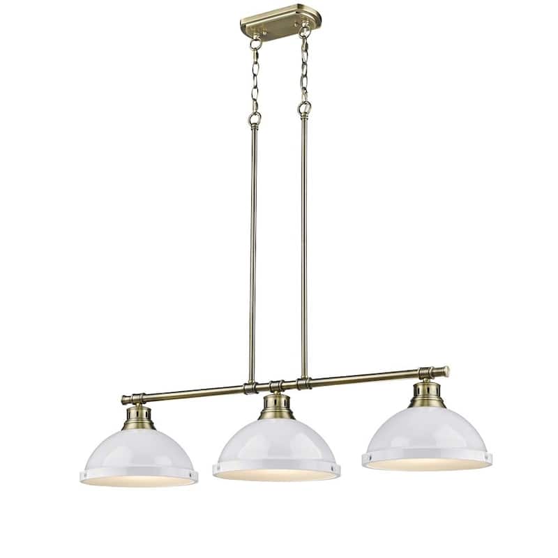 Duncan 3-light Linear Pendant in Aged Brass with White Shades