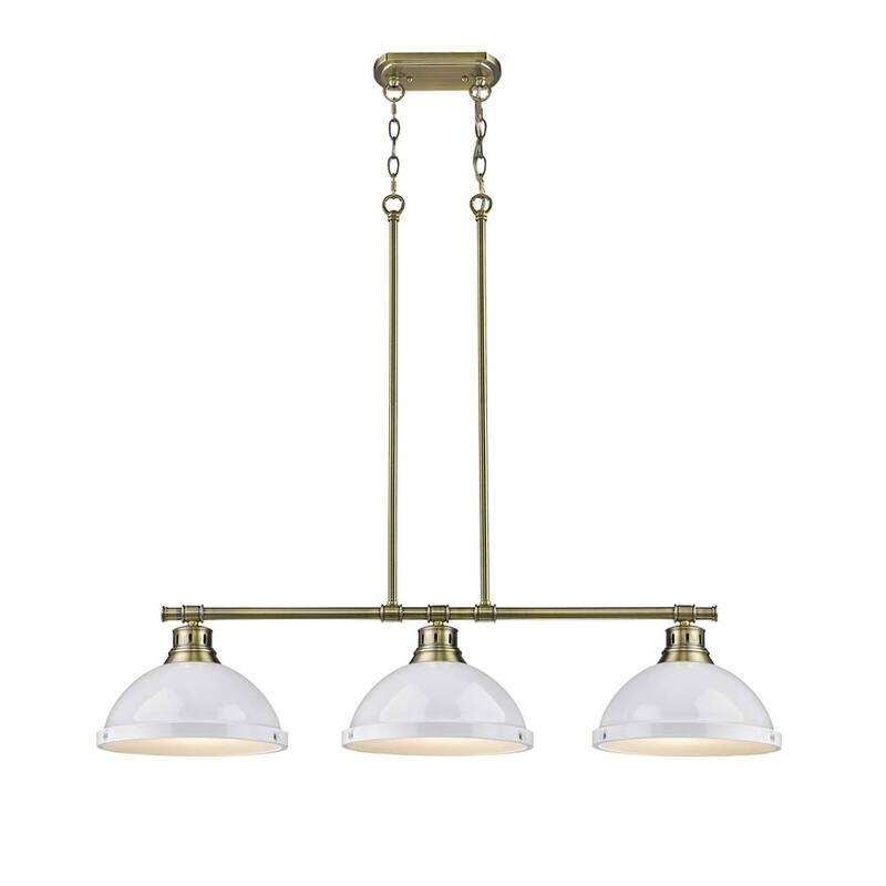Duncan 3-light Linear Pendant in Aged Brass with White Shades