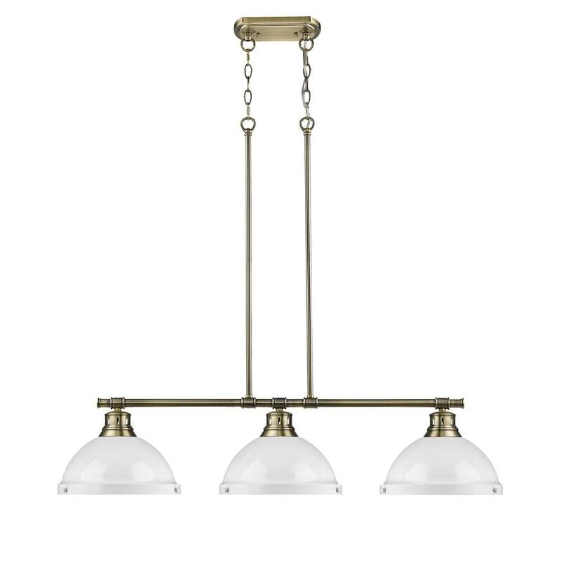 Duncan 3-light Linear Pendant in Aged Brass with White Shades