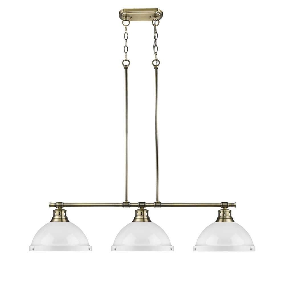 Duncan 3-light Linear Pendant in Aged Brass with White Shades