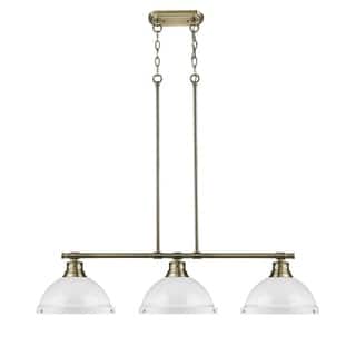 Duncan 3-light Linear Pendant in Aged Brass with White Shades