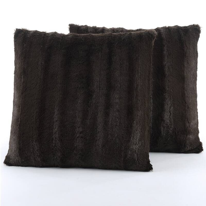 Cheer Collection Solid Color Faux Fur Throw Pillows (Set of 2) - 18 x 18 - Chocolate