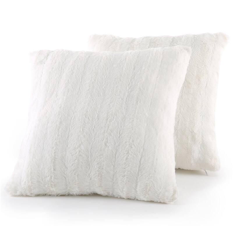 Cheer Collection Solid Color Faux Fur Throw Pillows (Set of 2) - 18 x 18 - White
