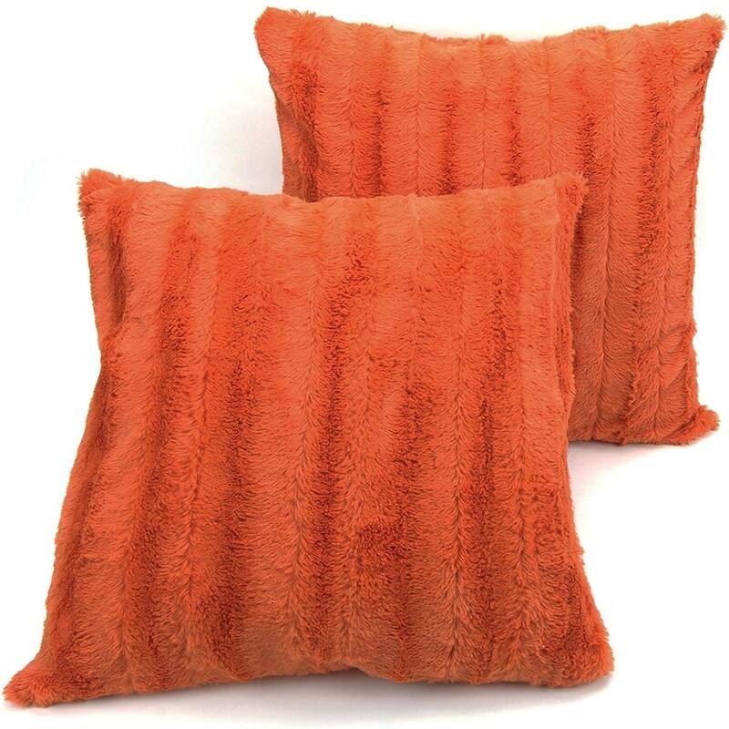Cheer Collection Solid Color Faux Fur Throw Pillows (Set of 2) - 18 x 18 - Rust