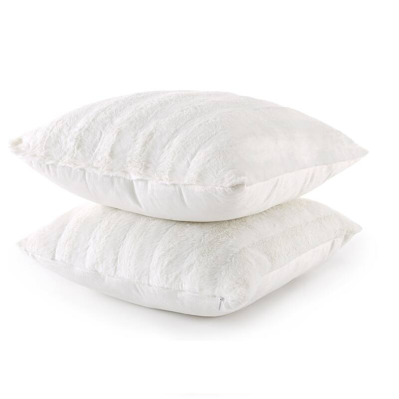 Cheer Collection Solid Color Faux Fur Throw Pillows (Set of 2) - 20 x 20 - White