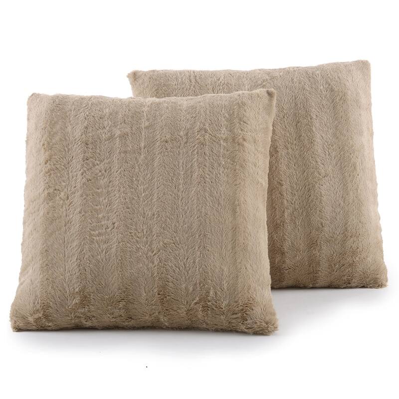 Cheer Collection Solid Color Faux Fur Throw Pillows (Set of 2) - 18 x 18 - Sand