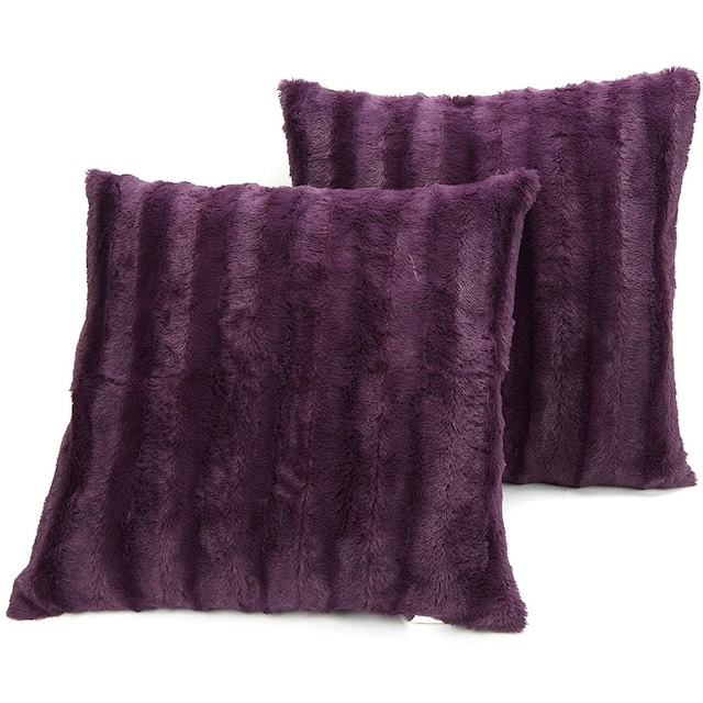 Cheer Collection Solid Color Faux Fur Throw Pillows (Set of 2) - 18 x 18 - Purple