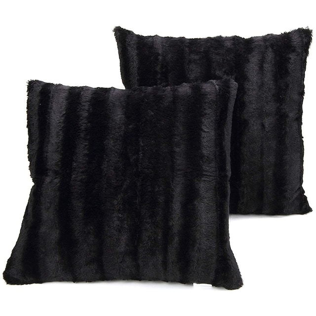 Cheer Collection Solid Color Faux Fur Throw Pillows (Set of 2) - Black - 18 x 18