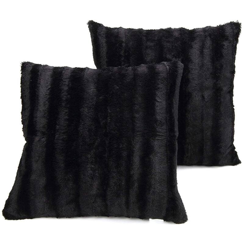 Cheer Collection Solid Color Faux Fur Throw Pillows (Set of 2) - 18 x 18 - Black