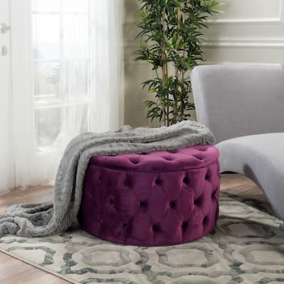 Zelfa Modern Glam Tufted Velvet Round Ottoman by Christopher Knight Home