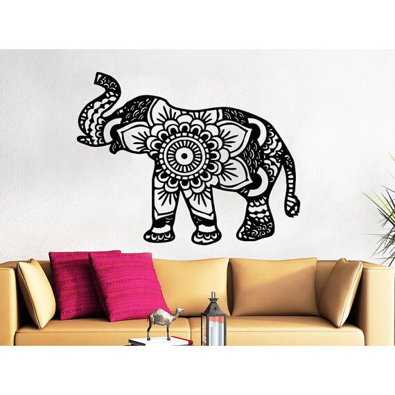 Shop Indian Elephant Wall Decal Stickers Yoga Wall Decal Indie Wall Art Bedroom Dorm Sticker Decal Size 44x52 Color Black Overstock 14058665