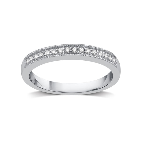 Silver Platinum Alloy 1/8ct TDW White Diamond Wedding Band - White I-J