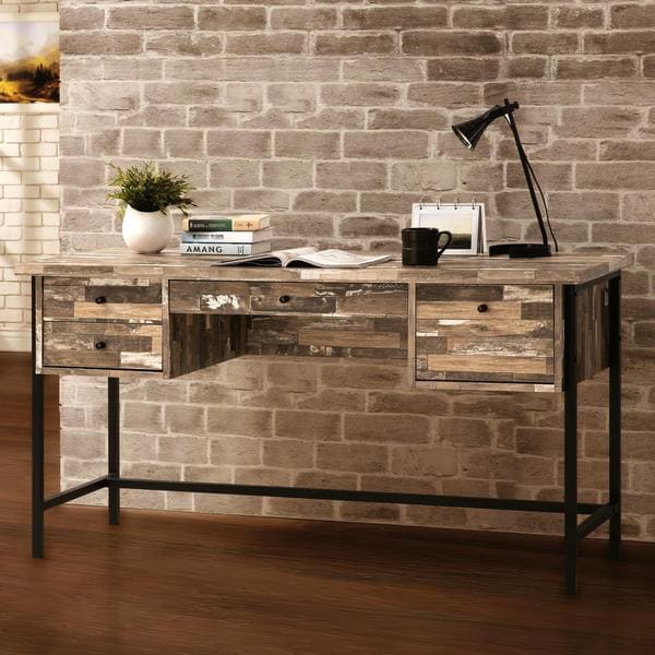 Mid Century Salvaged Cabin Finish and Metal Frame Home Office Computer/ Writing Desk