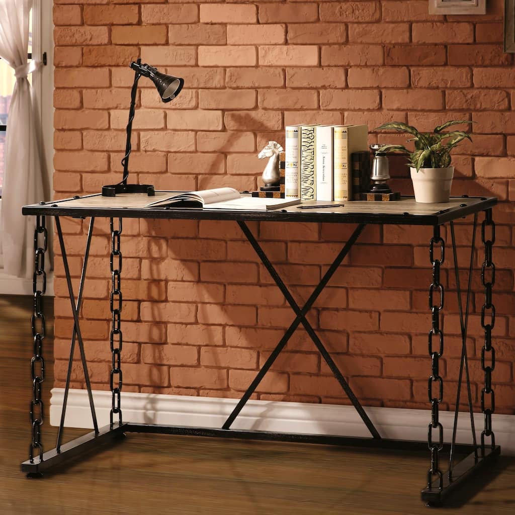 Industrial Distressed Rustic Finish Chain-Link Design Home Office Computer/ Writing Desk