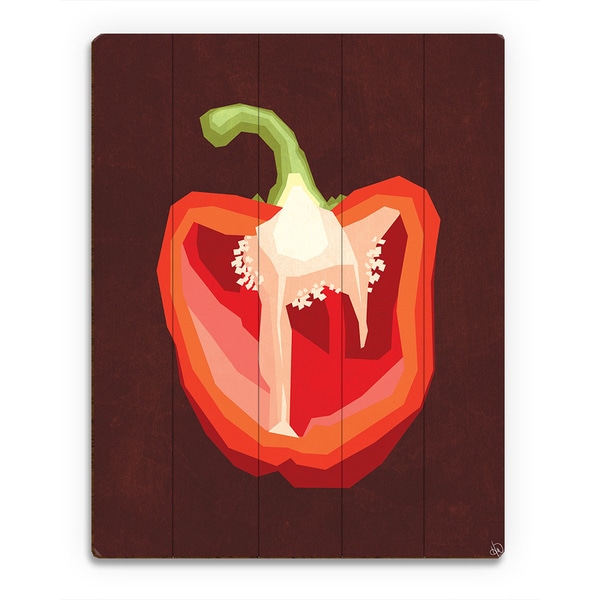 Simple Sliced Pepper Red Wall Art Print on Wood