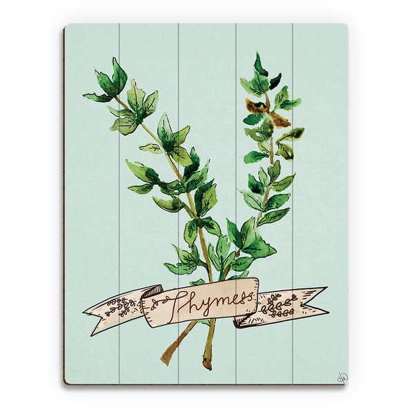 Watercolor Thyme on Sky Wall Art Print on Wood