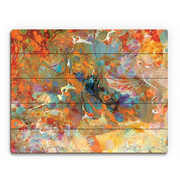 Oily Amber Spatter Swirl Wall Art Print on Wood