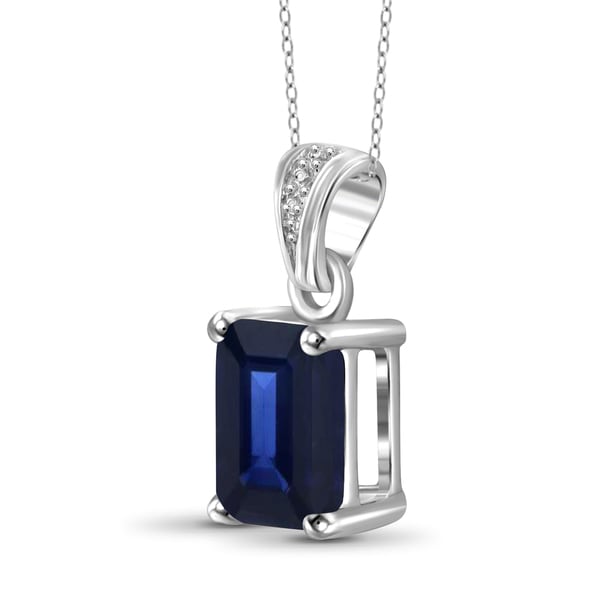 18K White Gold Plated Blue Sapphire Gem Stone Slide Pendant Necklace Curb Chain