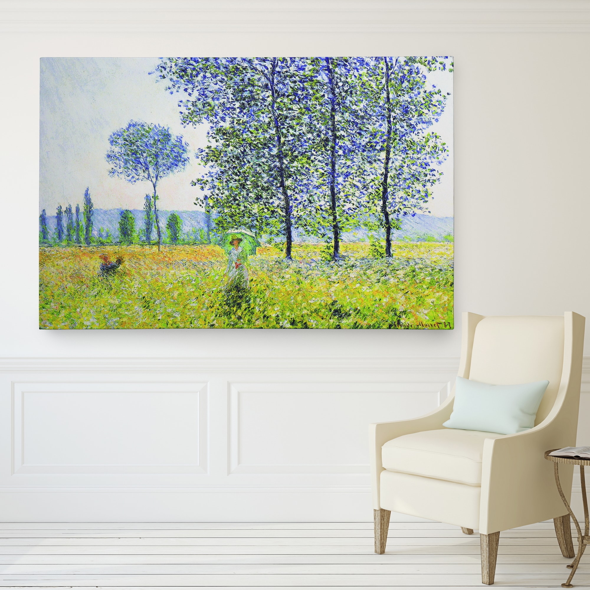 Monet 'Fields outlets in Spring' Canvas Wall Art (18 in x 24 in, Ready to Hang)