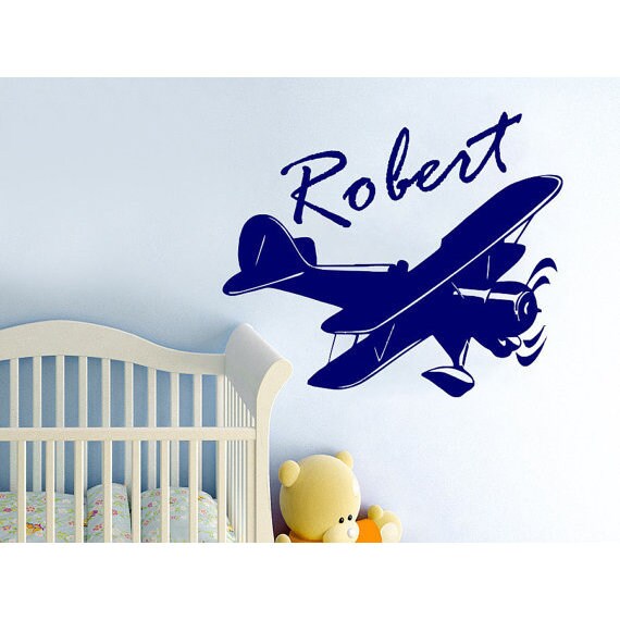 Shop Boys Name Wall Decal Niursery Airplane Vinyl Sticker Playroom Aircraft Personalized Sticker Decal Size 33x39 Color Black Overstock 14064261