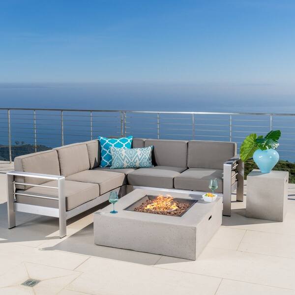 Shop Cape Coral Outdoor 5 Piece V Shaped Sofa Set With Fire Table By Christopher Knight Home On Sale Overstock 14064784