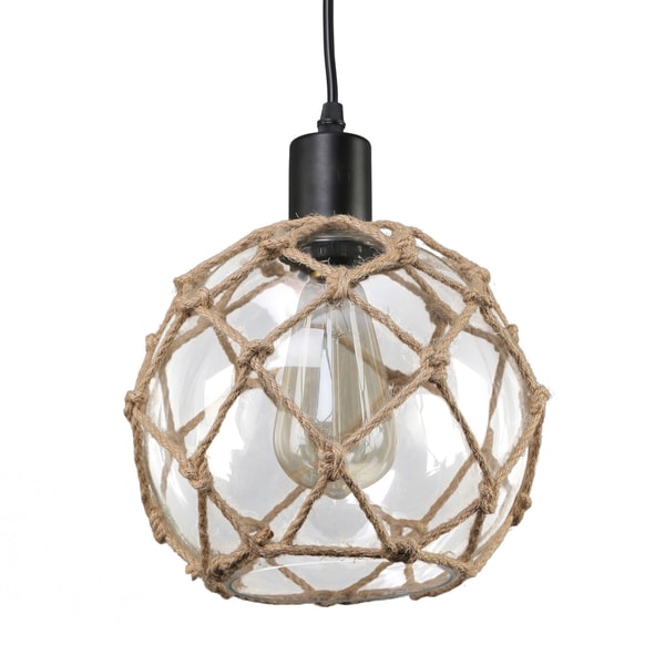 Journee Home 'Nura' 8 in Hard Wired Glass Hemp Net Pendant Light
