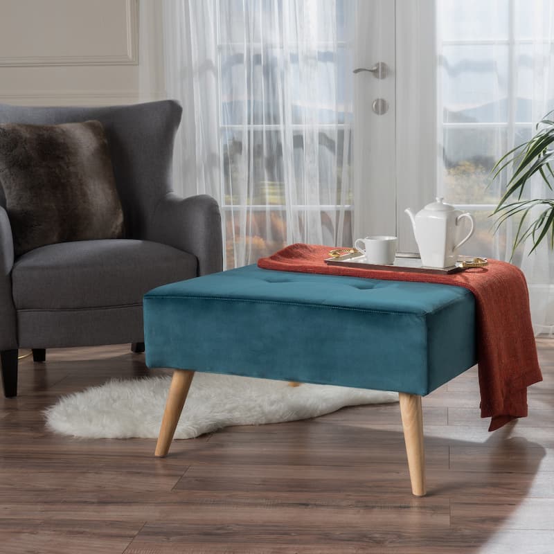 Omry Mid-Century Velvet Ottoman by Christopher Knight Home - Teal