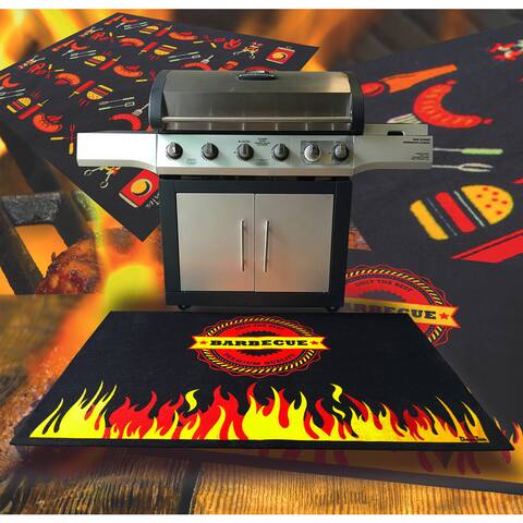 Doortex BBQ Mat Under Grill Mat Fire Retardant and Flame Resistant Mat with Flame Design Size 39" x 60"