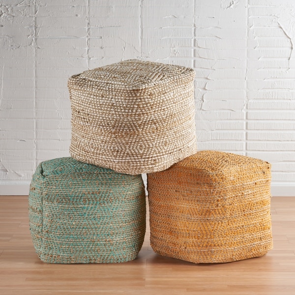 Abella Hand-Crafted Boho Fabric Cube Pouf by Christopher Knight Home