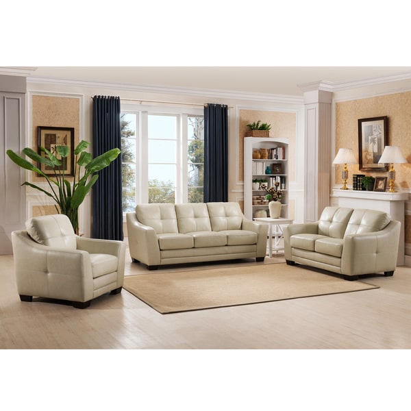 Parker Premium Cream Top Grain Leather Sofa Loveseat And Chair Parker Premium Cream Top Grain Leather Sofa Loveseat And Chair Set
