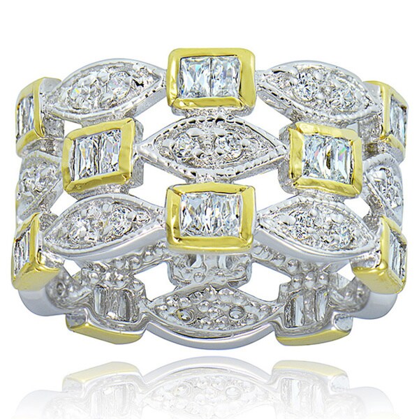 Icz Stonez Sterling Silver/18k Gold CZ Three row Ring   1020224