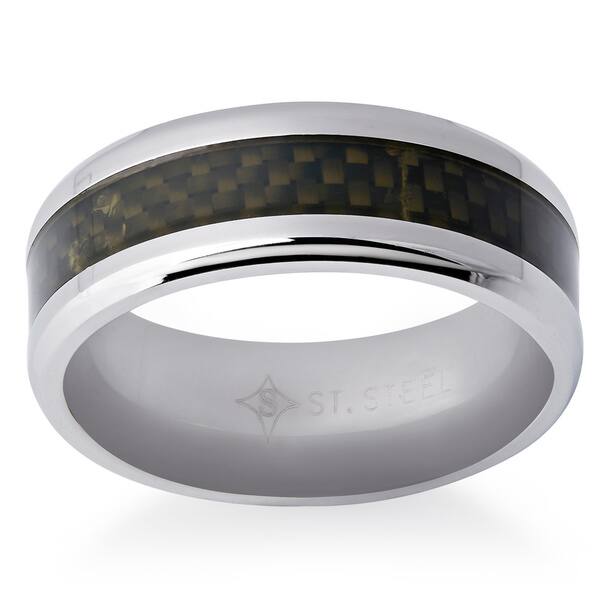 Stainless Steel Grey Carbon Fiber 6mm Polished Band Box Stainless Steel Grey Carbon Fiber 6mm Polished Band Box
