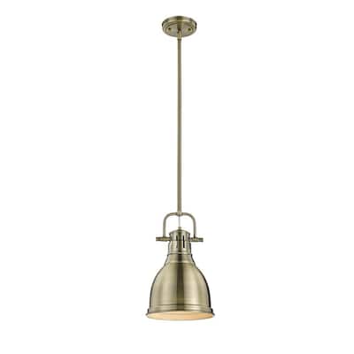 Duncan Small Pendant with Rod in Aged Brass with an Aged Brass Shade
