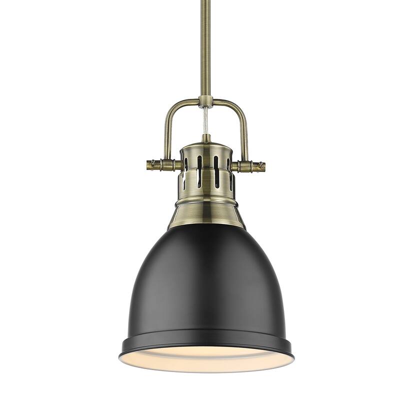 Duncan Small Pendant with Rod in Aged Brass with an Aged Brass Shade - aged brass with matte black shade