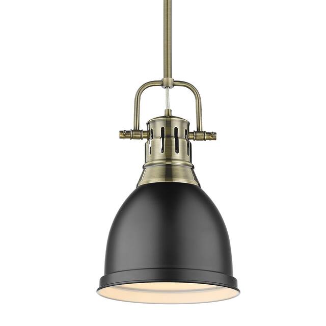 Duncan Small Pendant with Rod in Aged Brass with an Aged Brass Shade
