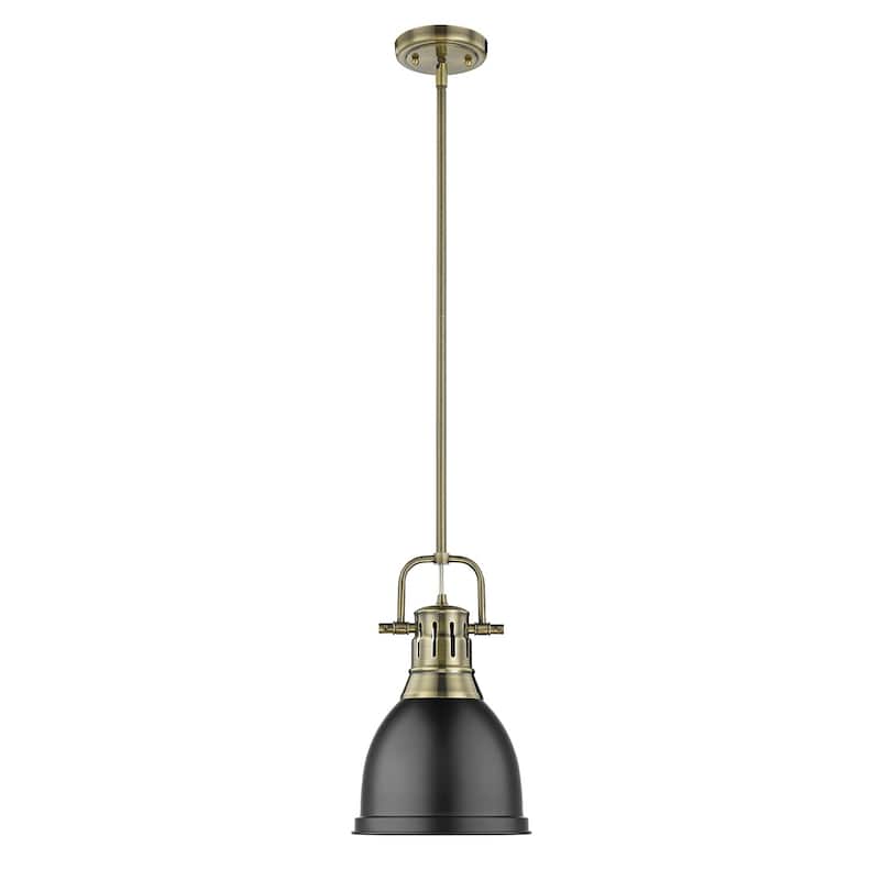 Duncan Small Pendant with Rod in Aged Brass with an Aged Brass Shade