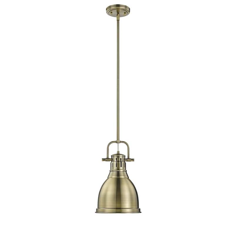 Duncan Small Pendant with Rod in Aged Brass with an Aged Brass Shade