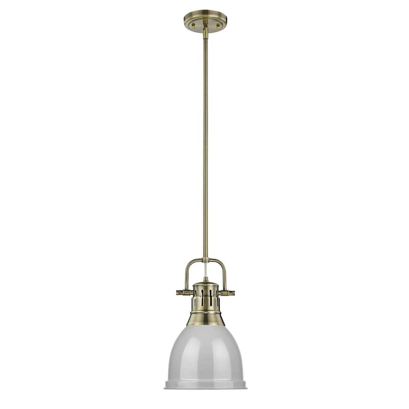 Duncan Small Pendant with Rod in Aged Brass with an Aged Brass Shade