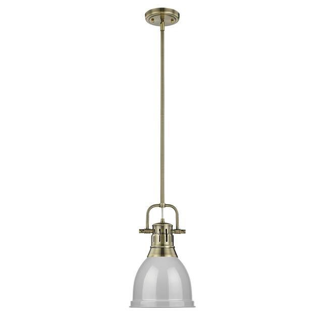Duncan Small Pendant with Rod in Aged Brass with an Aged Brass Shade