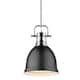Duncan Small Pendant with Rod in Aged Brass with an Aged Brass Shade - chrome with matte black shade