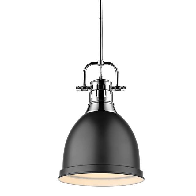 Duncan Small Pendant with Rod in Aged Brass with an Aged Brass Shade - chrome with matte black shade