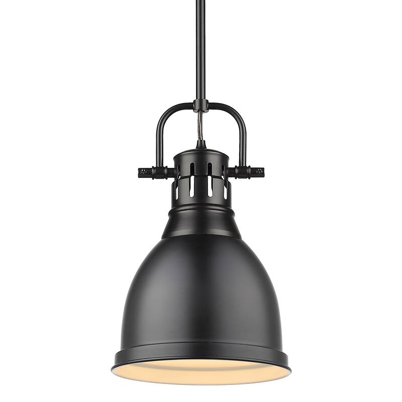 Duncan Small Pendant with Rod in Aged Brass with an Aged Brass Shade - black with matte black shade