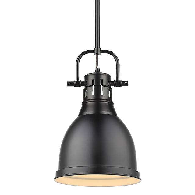 Duncan Small Pendant with Rod in Aged Brass with an Aged Brass Shade - black with matte black shade