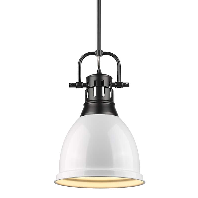 Duncan Small Pendant with Rod in Aged Brass with an Aged Brass Shade - black with white shade