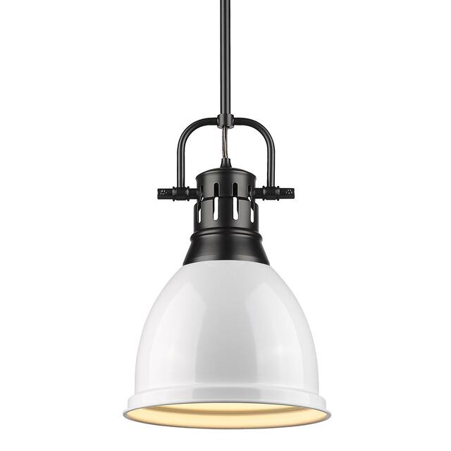 Duncan Small Pendant with Rod in Aged Brass with an Aged Brass Shade - black with white shade