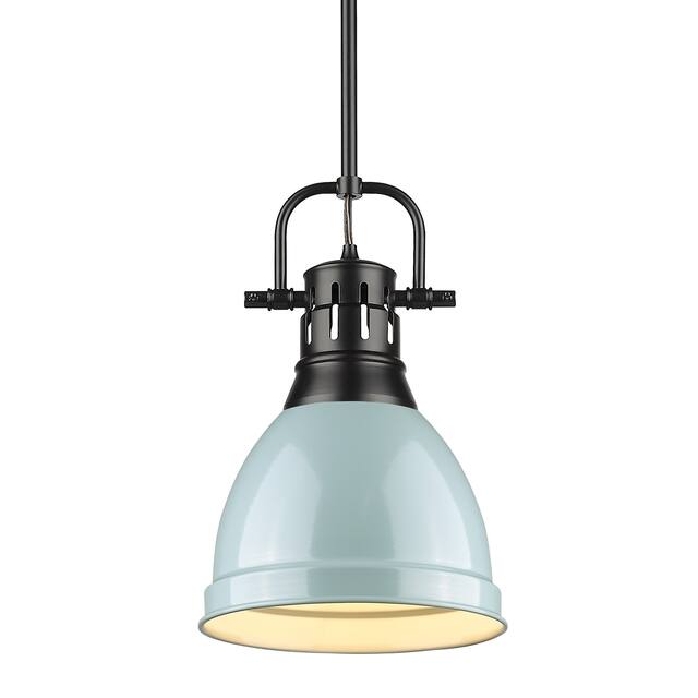 Duncan Small Pendant with Rod in Aged Brass with an Aged Brass Shade - black with seafoam shade
