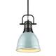 Duncan Small Pendant with Rod in Aged Brass with an Aged Brass Shade - black with seafoam shade